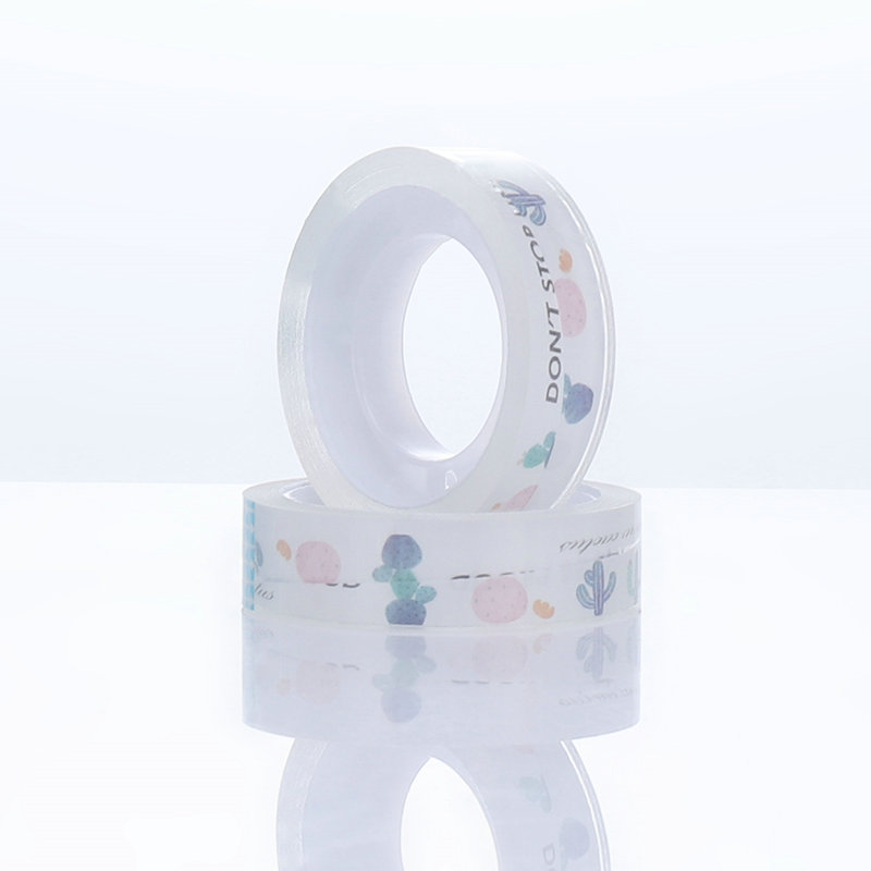 Bedrukte op maat gemaakte kawaii superwaterdichte transparante tape onzichtbare schoolkantoor 12 mm briefpapiertape